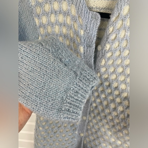 Unbranded Handmade Blue & Cream Knitted Long Sleeve Cardigan Small Women’s EUC - Picture 9 of 9